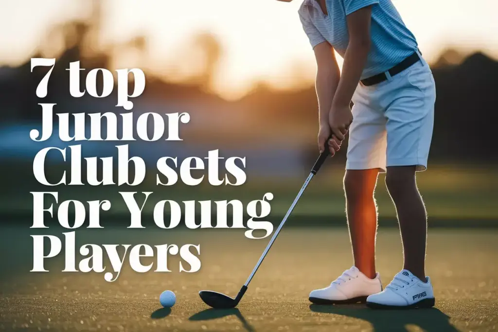 Young Golfer Perfect Swing With Junior Club On Golden Hour Fairway