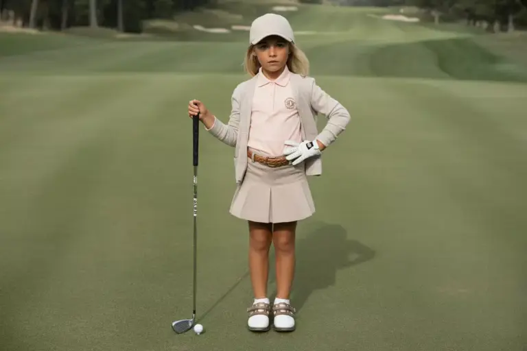 Polished Tournament Ready Young Golfer In Tailored Skort And Blazer On Tee Box