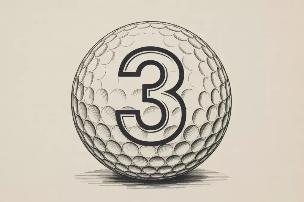 Tournament golf ball drawing with bold number three
