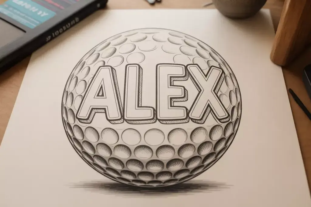 Personalized golf ball sketch with block letter name