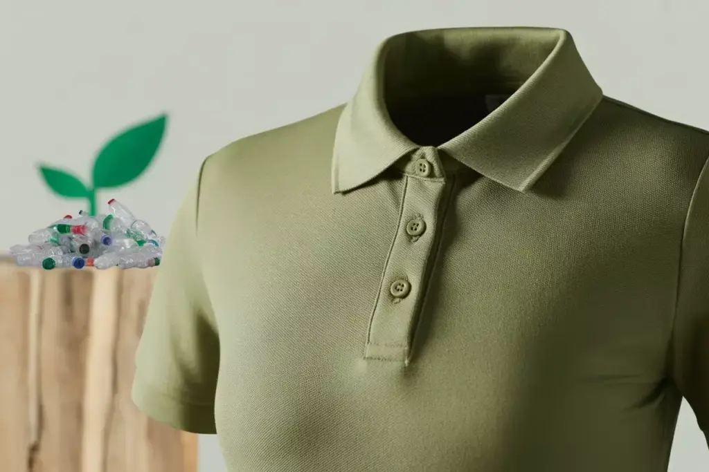 Studio shot of primegreen polo dress with recycled materials background