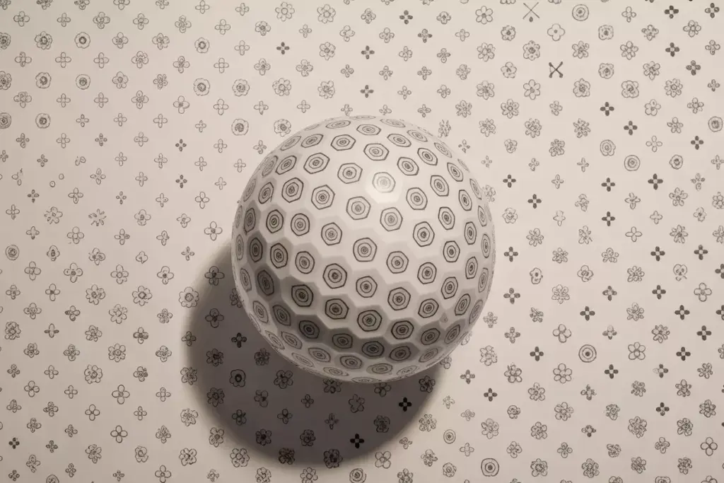 Decorative golf ball sketch with geometric floral pattern