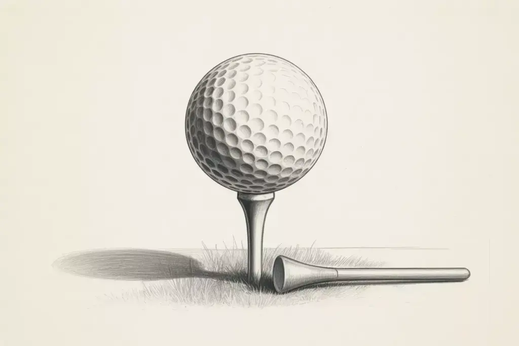 Golf ball on tee drawing with ground line context