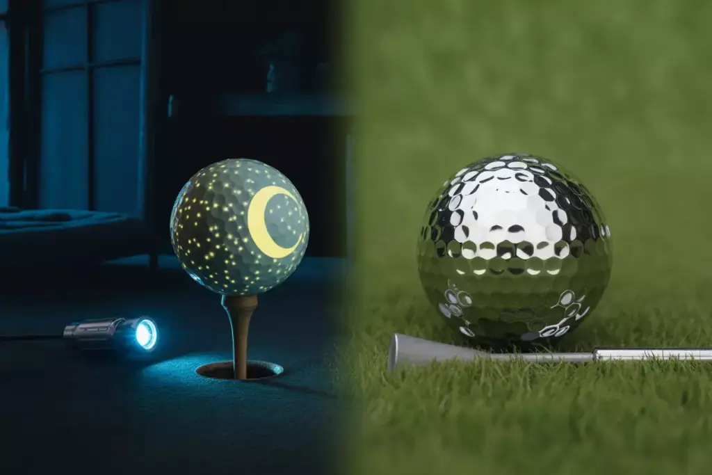 Glow in dark stars and metallic chrome golf ball