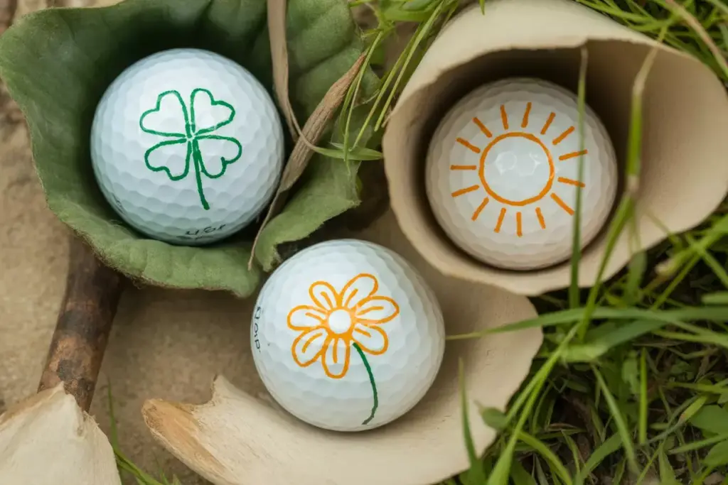 Nature inspired clover flower sun designs on golf balls