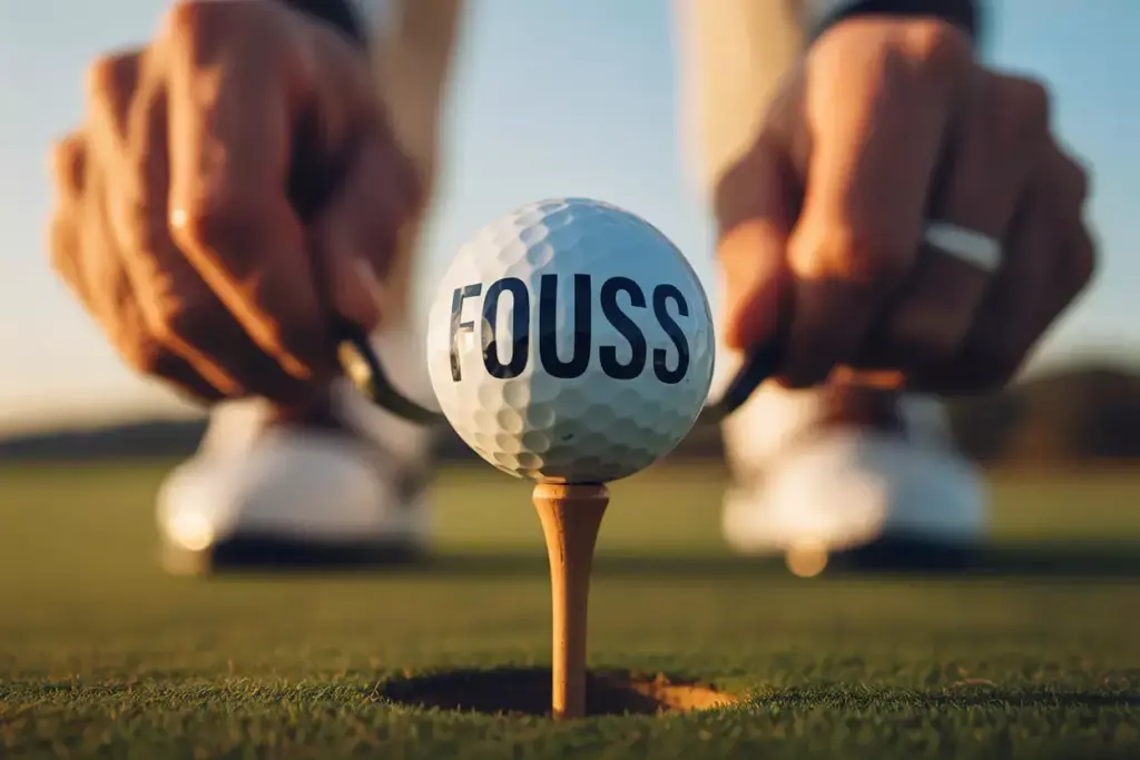 Motivational word focus on golf ball at sunrise