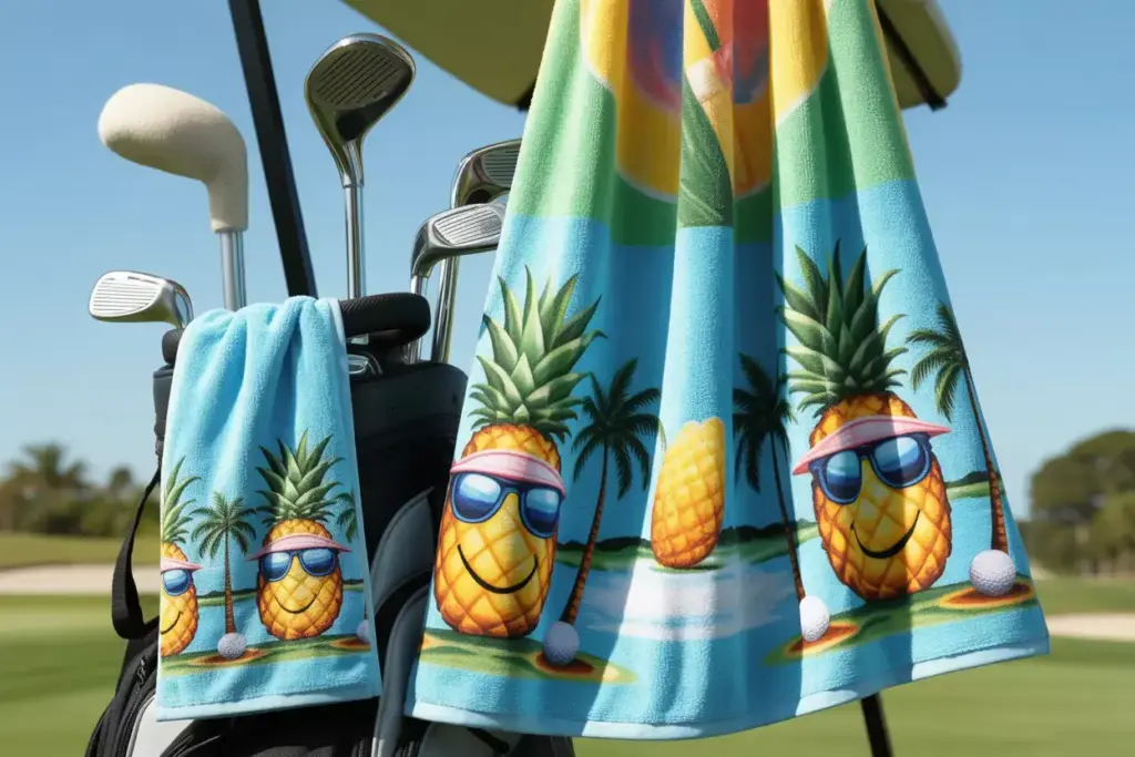 Oversized terry cloth pineapple towel hanging