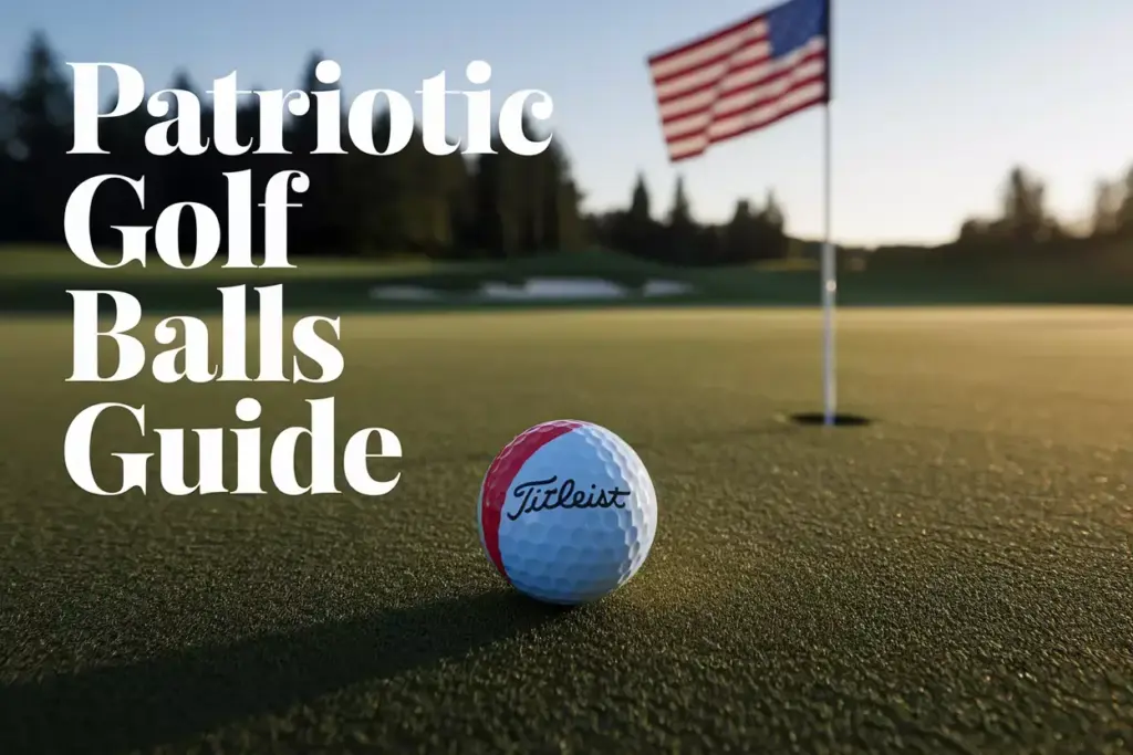 A single patriotic golf ball on green with flag in background