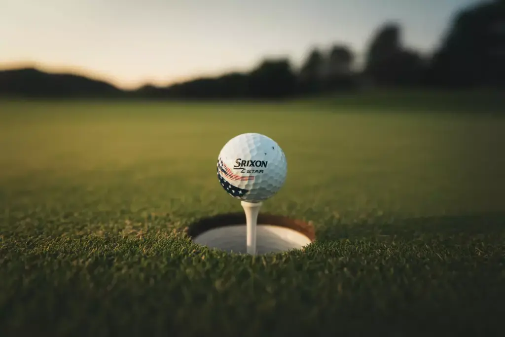 Srixon z star liberty edition ball in hole at sunset