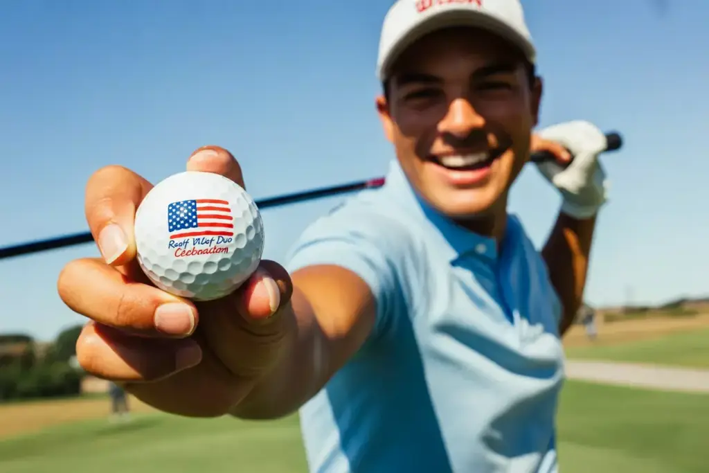 Wilson staff duo red white blue celebration ball with golfer