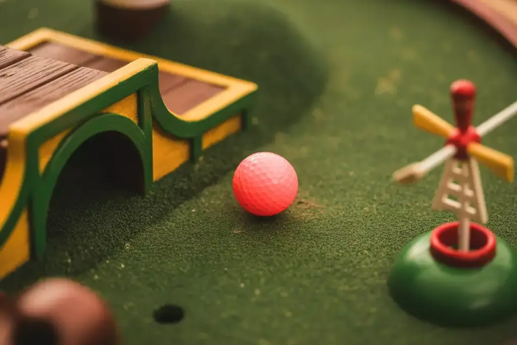 Macro Close Up Of Colorful Golf Ball On Artificial Turf