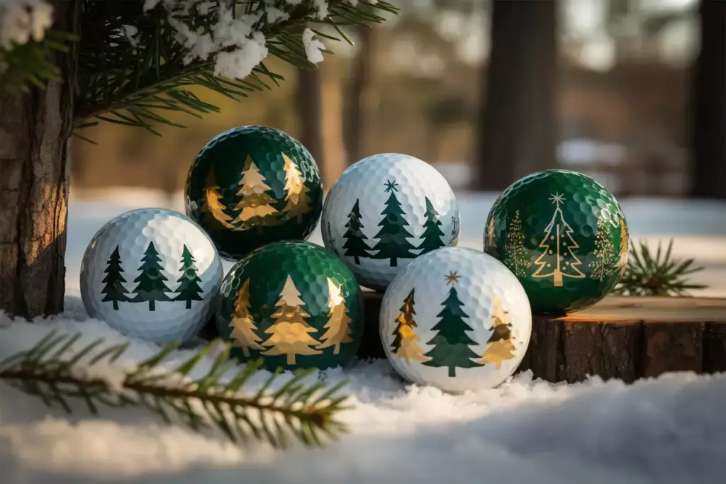 Christmas tree silhouette golf balls in winter setting