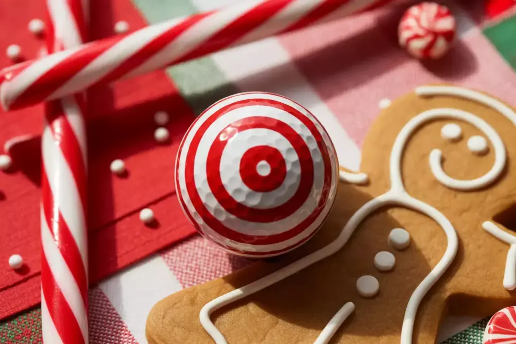 Candy cane stripe gingerbread golf ball macro
