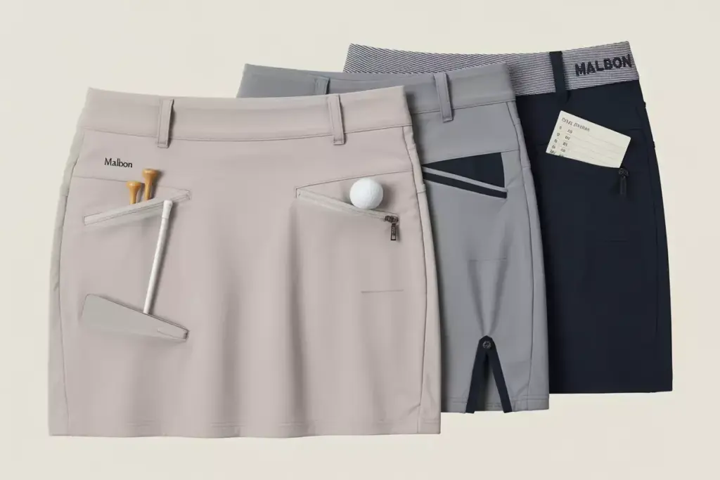 Malbon skirt flat lay showcasing pockets integrated shorts