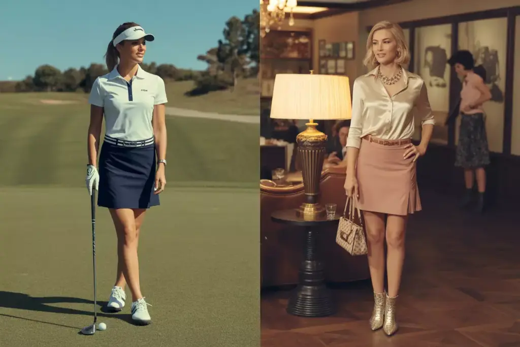 Woman malbon skirt golf course versus cocktail lounge