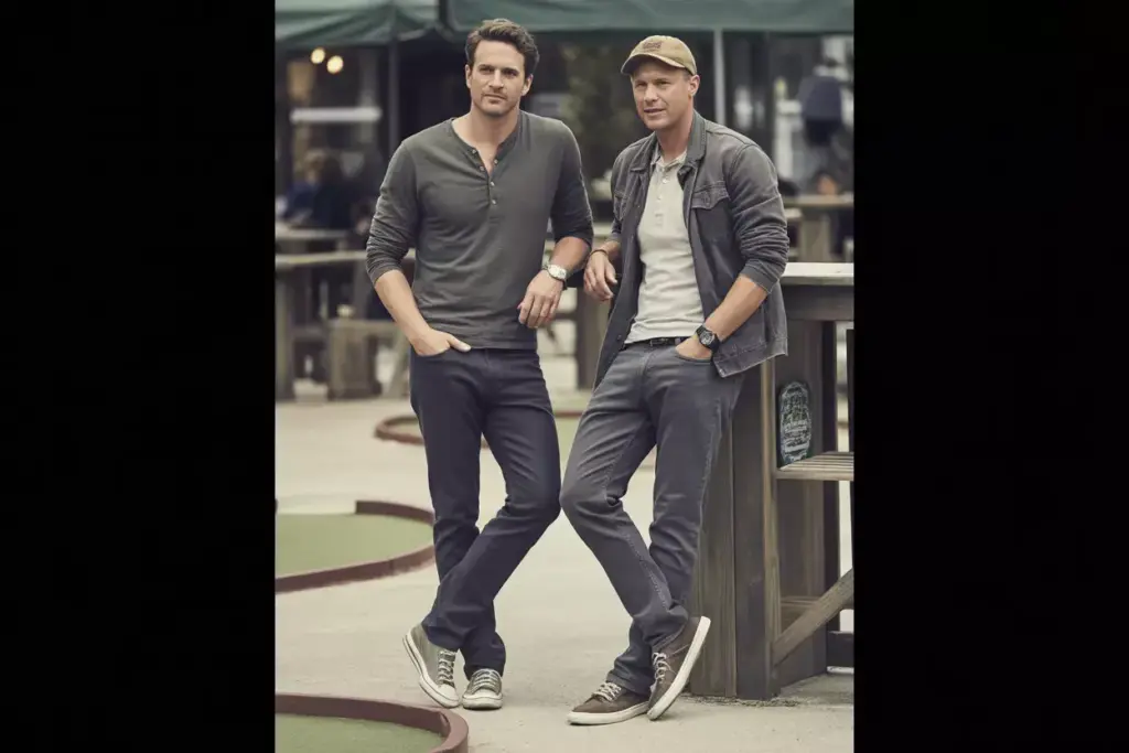 Henley Dark Jeans Casual Mini Golf Evening Outfit