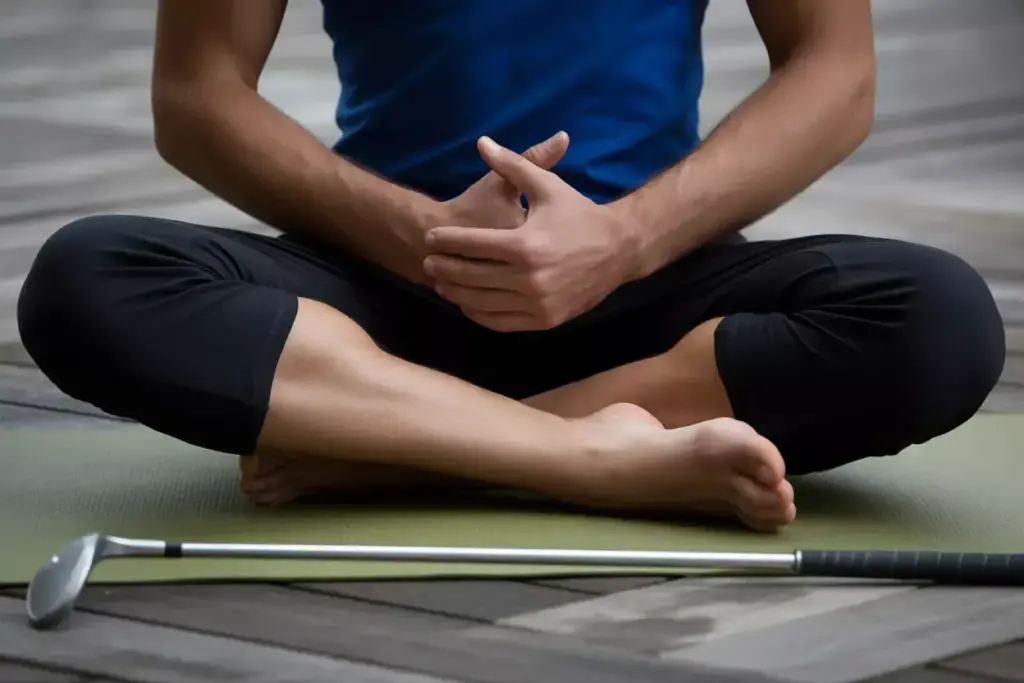 A Golfer In Seated Spinal Twist Pose To Increase Thoracic Rotation For Golf Swing