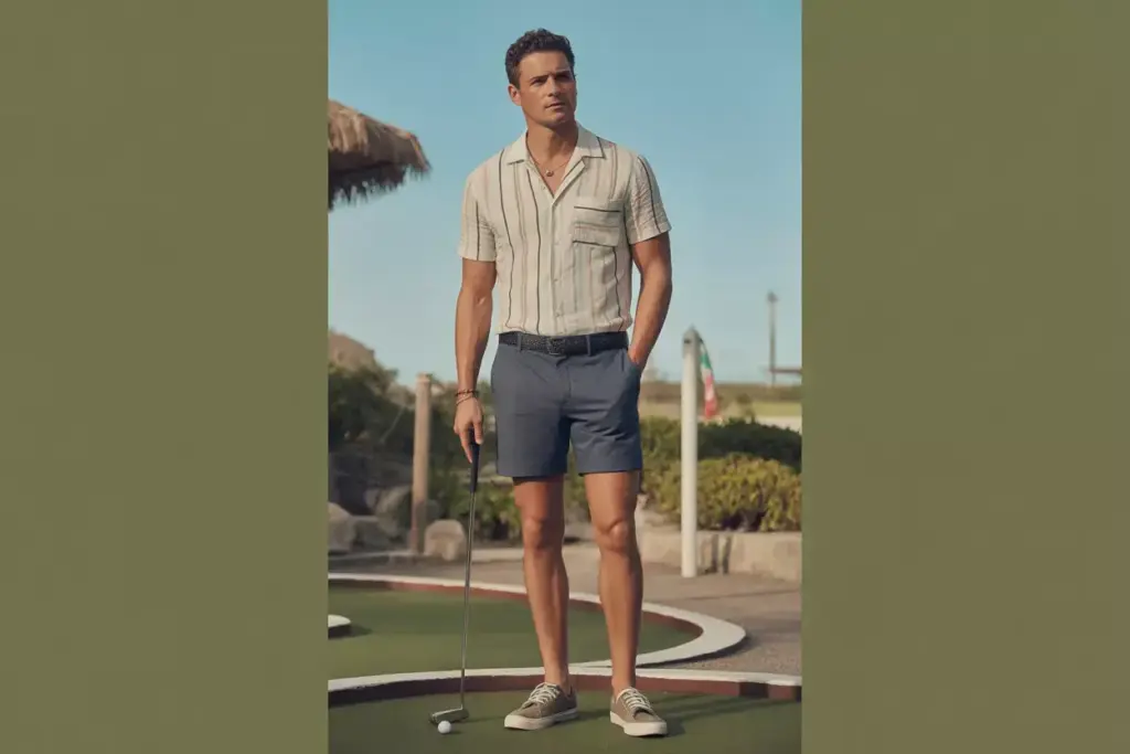 Button Up Shorts Warm Weather Mini Golf Casual Look