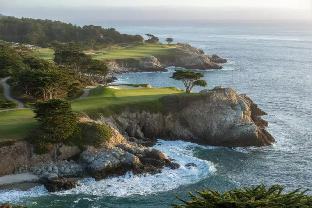 Aerial View Cypress Point Pacific Ocean Inlet Carry Cypress Trees