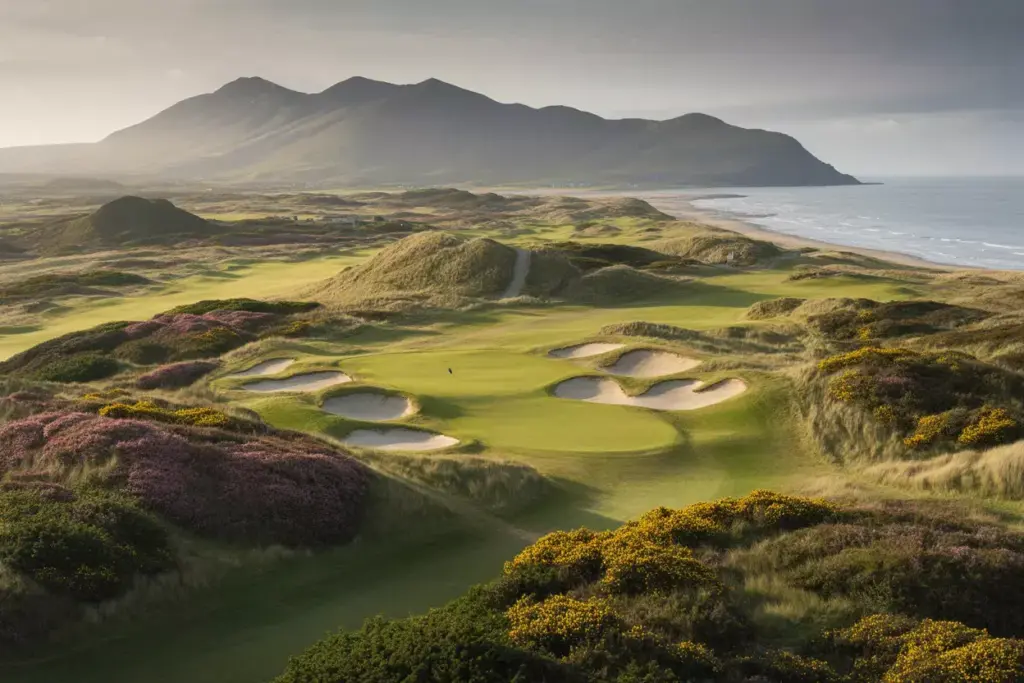 Aerial View Royal County Down Sand Dunes Mountains Mourne Links