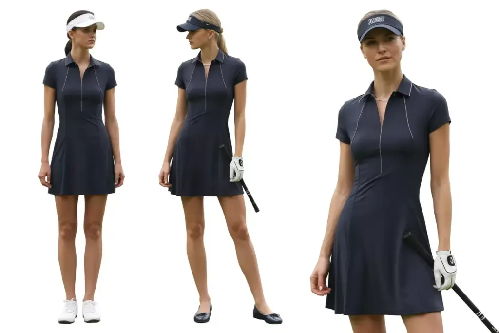 The classic a line performance dress in navy with style variations