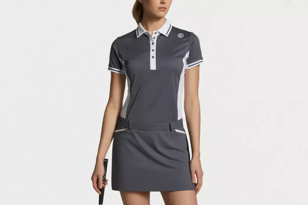 Athletic chic polo dress with contrast collar and button placket