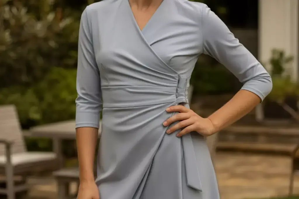 Modern wrap golf dress with three quarter sleeves