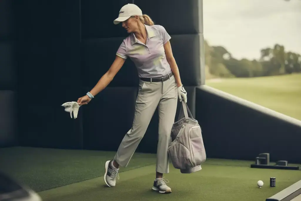 The Weekend Warrior In A Patterned Polo Neutral Pants And Cap Ready To Play Indoors