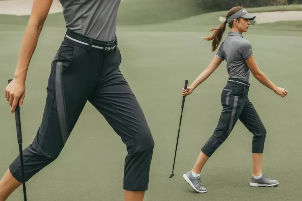 Tailored black golf joggers and performance top casual setting