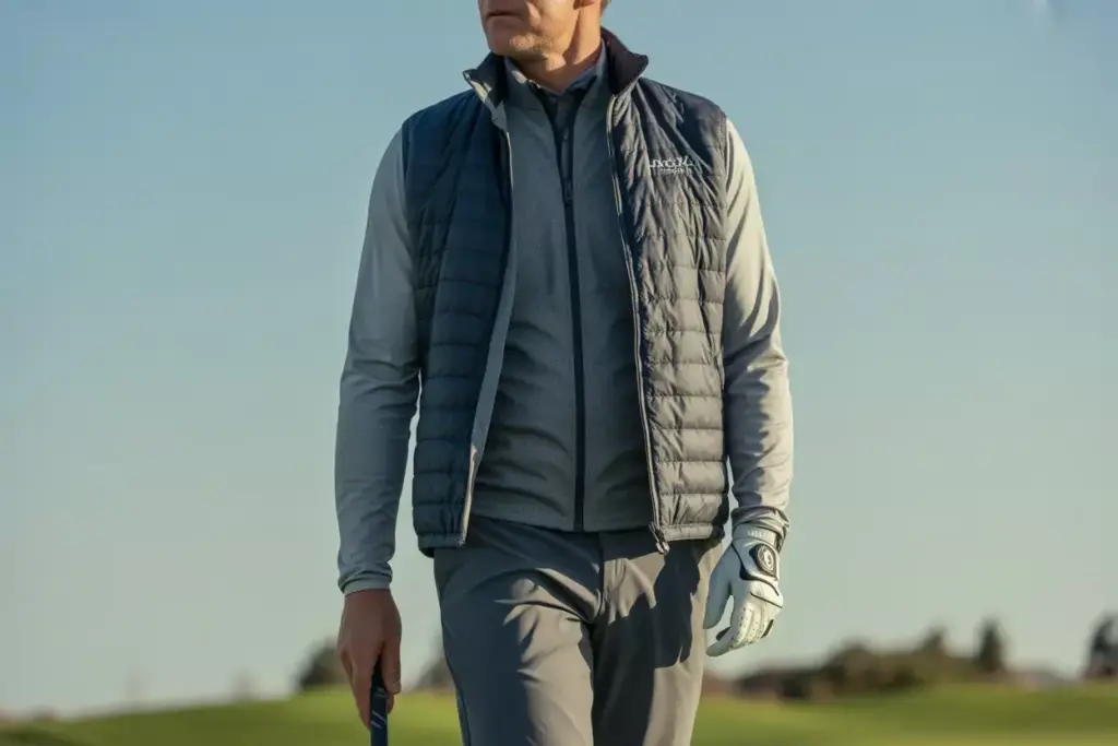Layered golf outfit vest base layer course