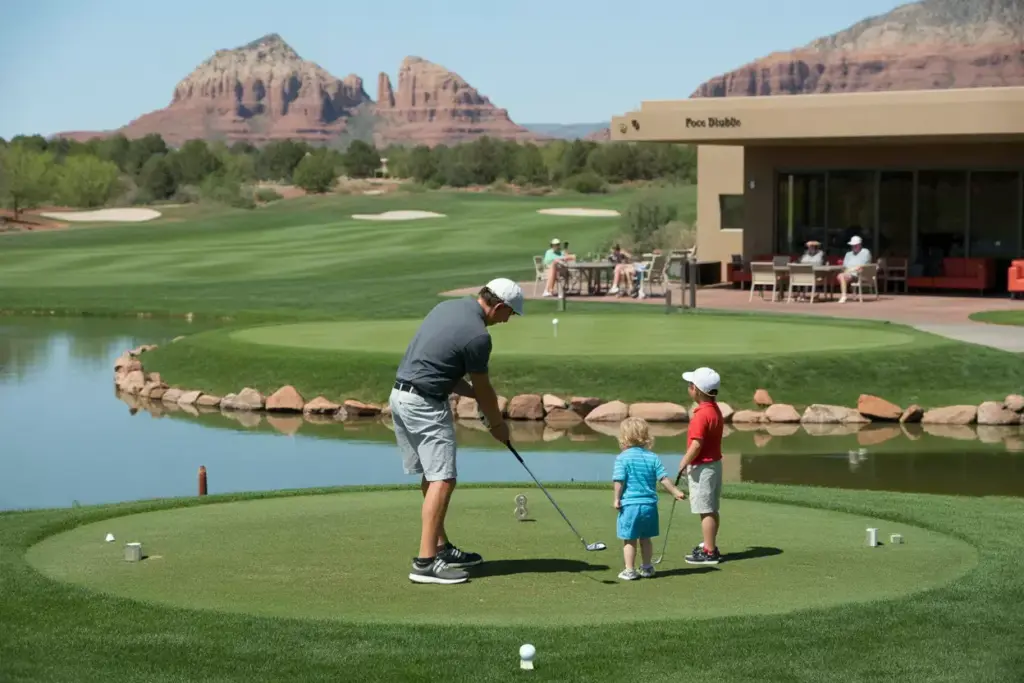 Poco Diablo Resort Par 3 Over Water With Family On Tee