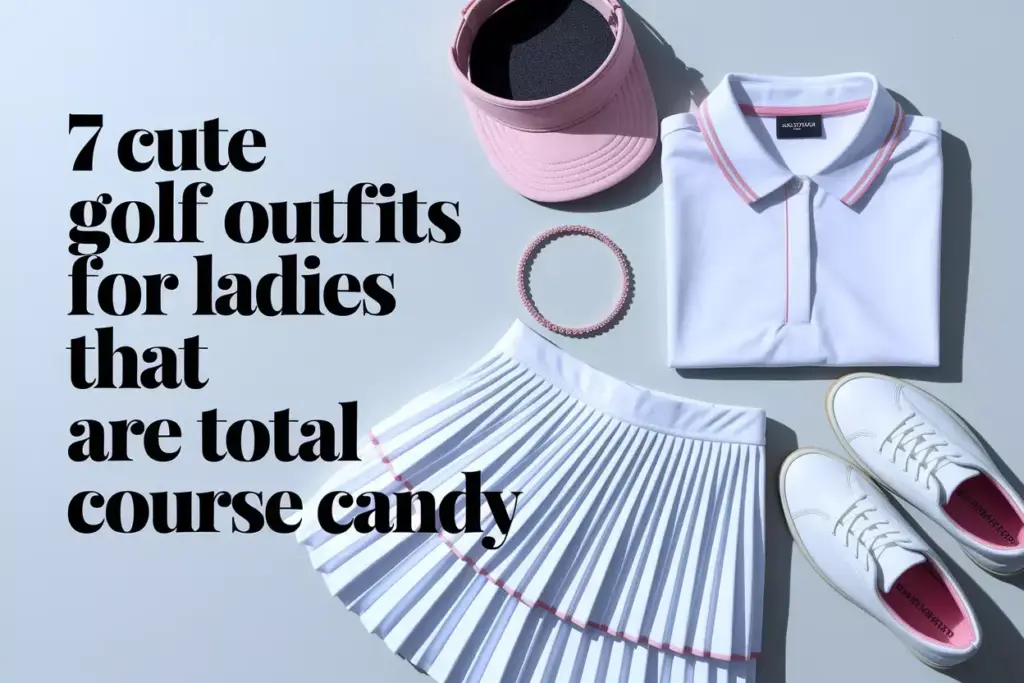 Stylish golf outfit flat lay white polo skort shoes classic prep