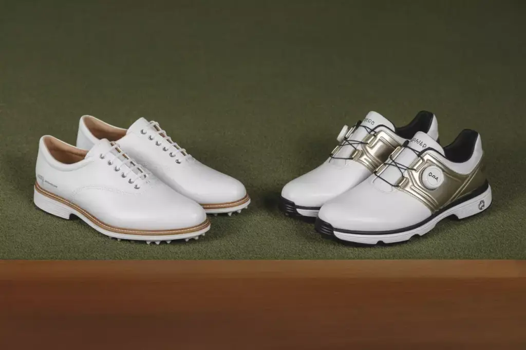 White Spiked And Athletic Spikeless Golf Shoes Displayed Together