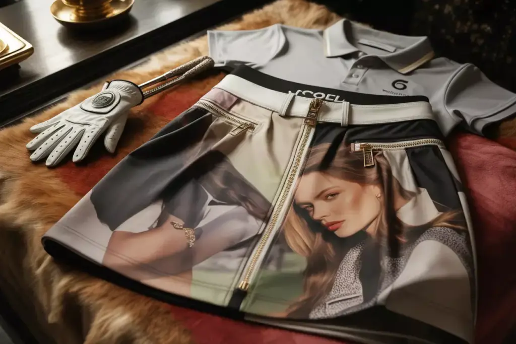 Luxury designer golf skirt artisanal details editorial still life