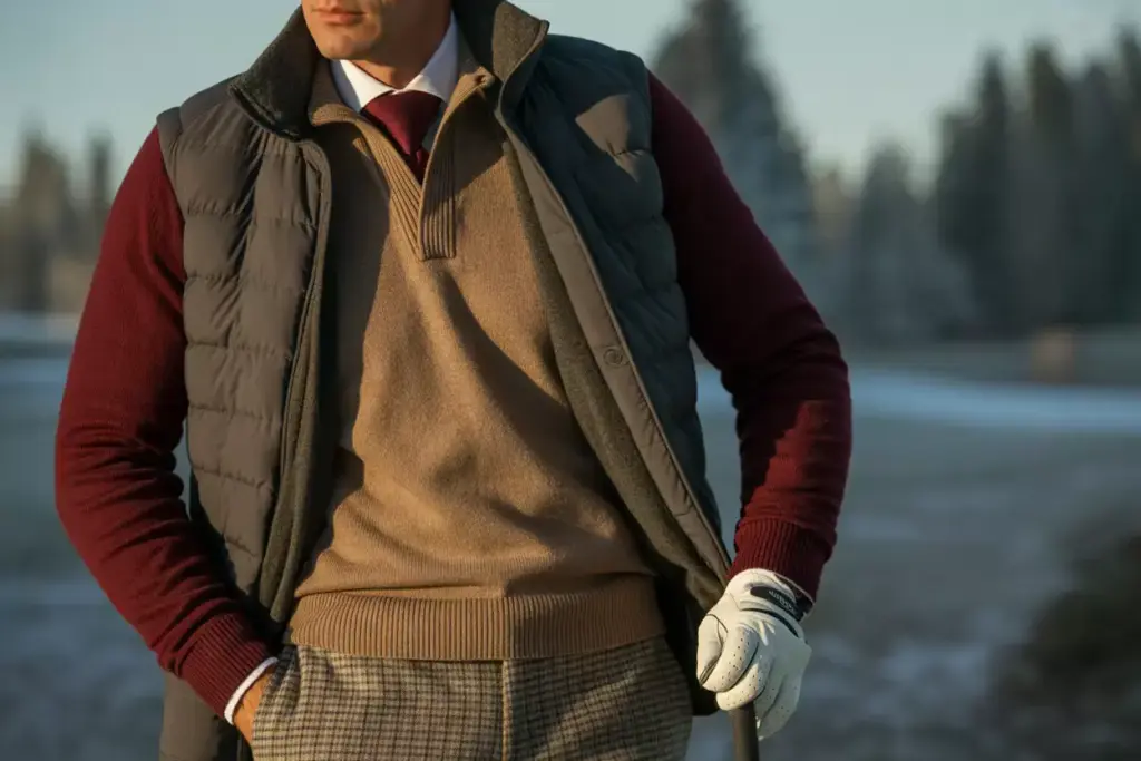 Luxury comfort ensemble cashmere sweater down vest softshell jacket