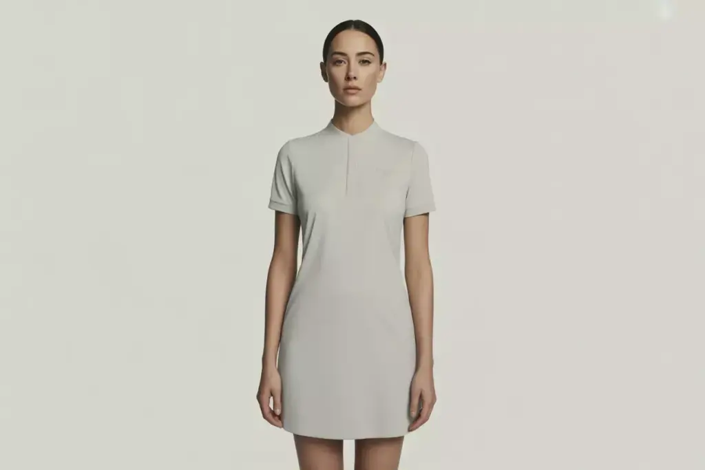 Modern minimalist golf dress streamlined studio portrait