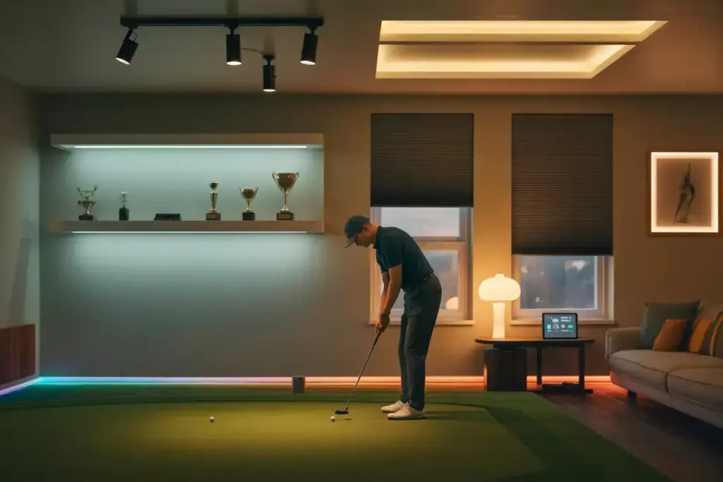 Optimize Lighting And Ambiance For Peak Performance Indoor Golf Room With Layered Led Track Recessed And Accent Lighting
