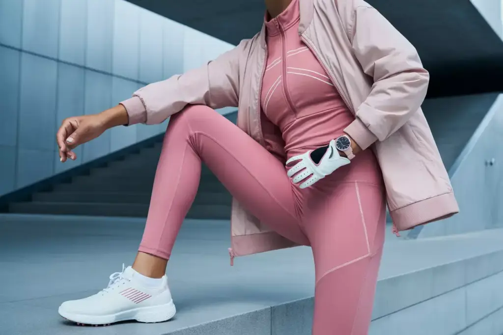 Modern pink athleisure golf outfit urban style