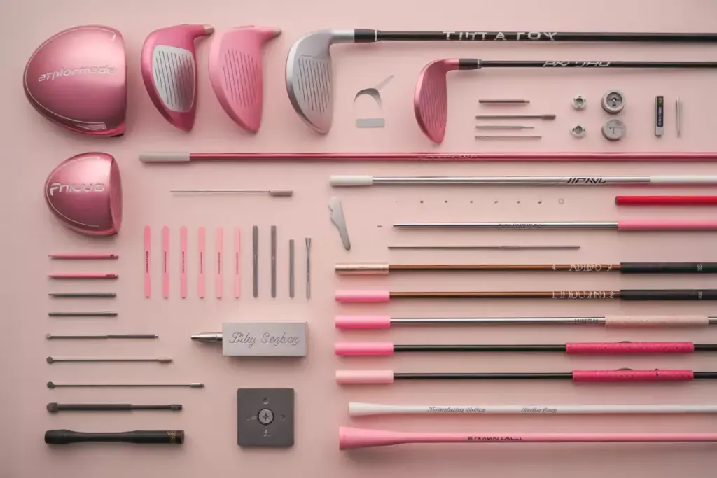 Custom Pink Golf Components Shafts Grips And Tools Flat Lay