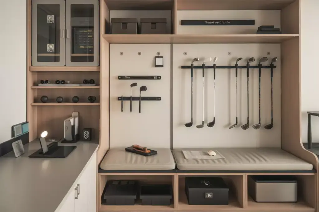 Implement Smart Storage And Organization Systems Climate Controlled Cabinet Rotating Club Dispenser And Hidden Bench Storage