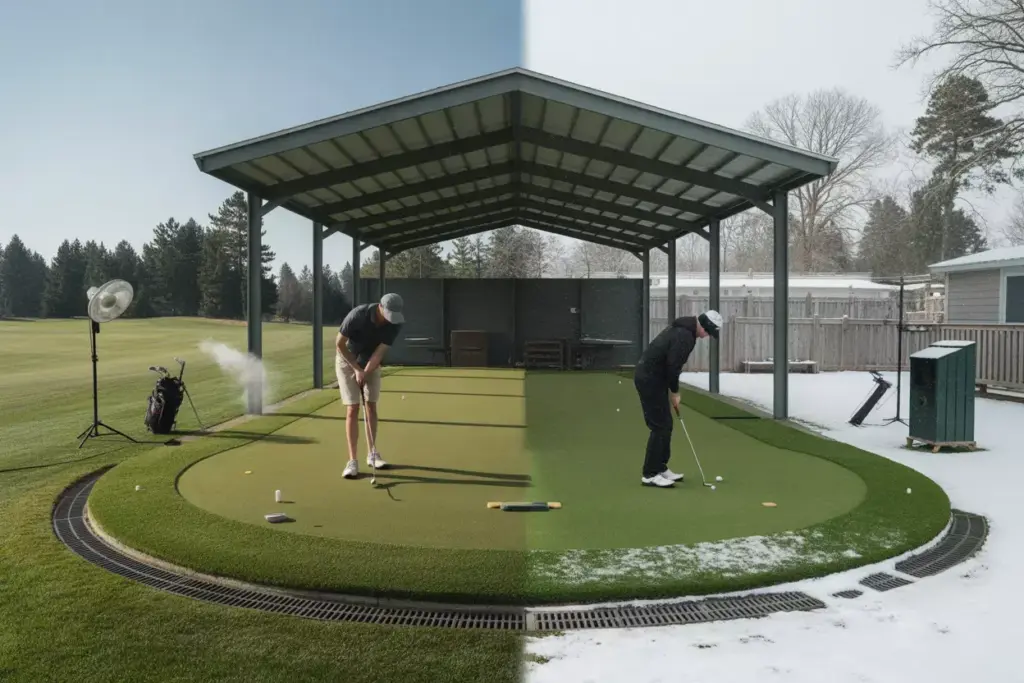 All Weather Warrior Backyard Green Under Shade In Summer And Heated Melting Snow In Winter