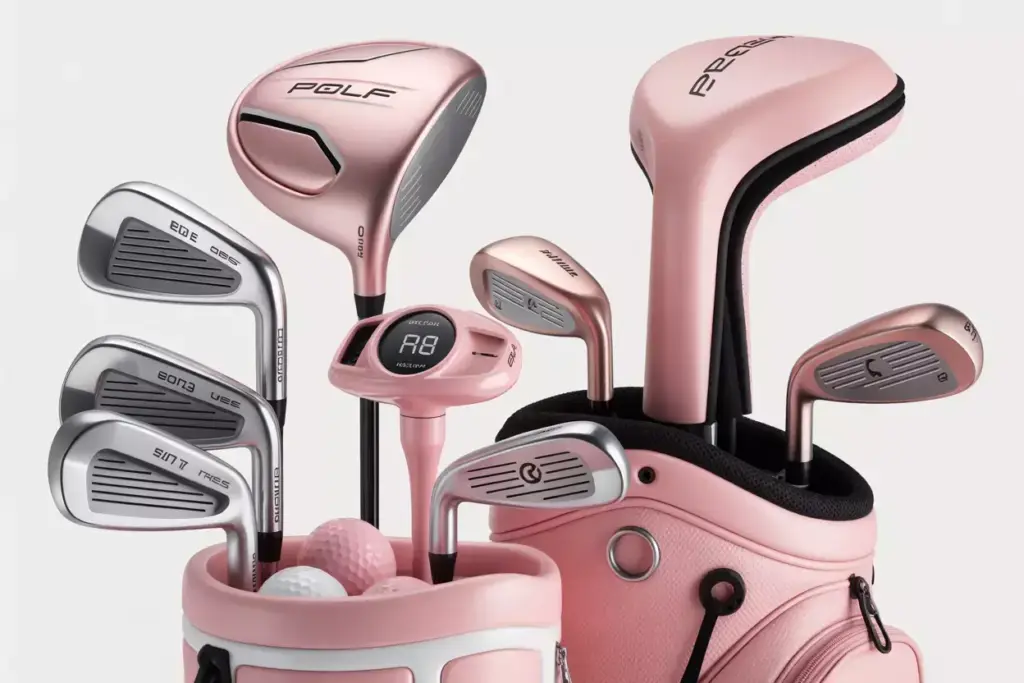 High tech pink golf equipment driver irons bag and balls