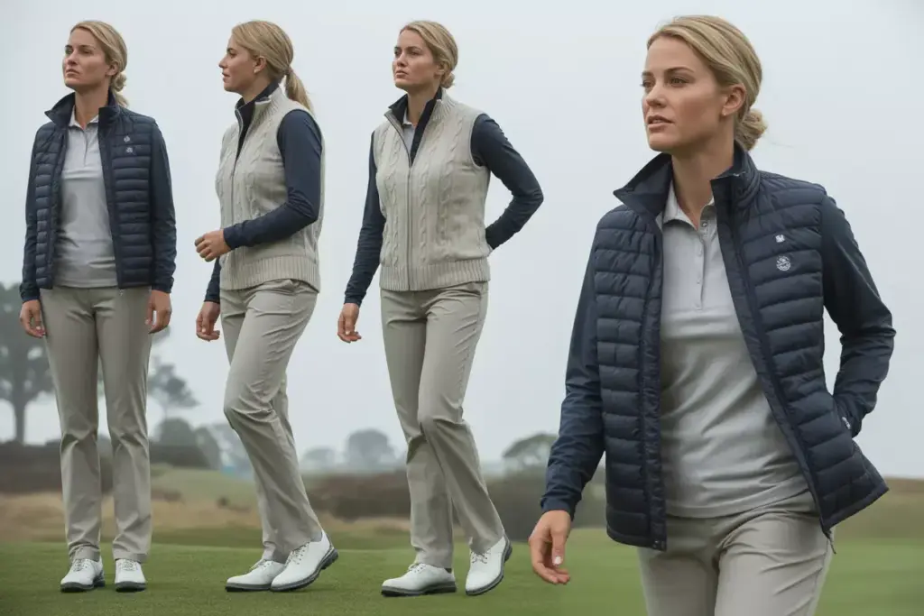 Layered windbreaker vest performance shirt cool weather golf