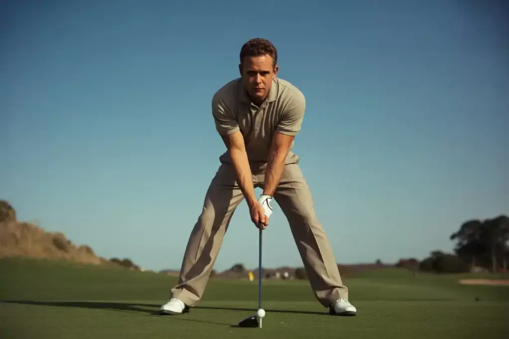 A Man In The Classic Golf Address Position With Square Shoulders And A Forward Spine Tilt On The Tee Box