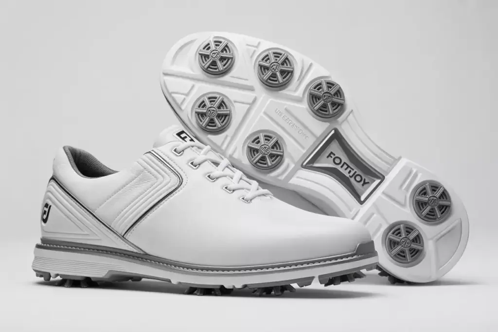 Footjoy Pro Sl Golf Shoe White Chromoskin Leather Versatrax Sole Studio Shot