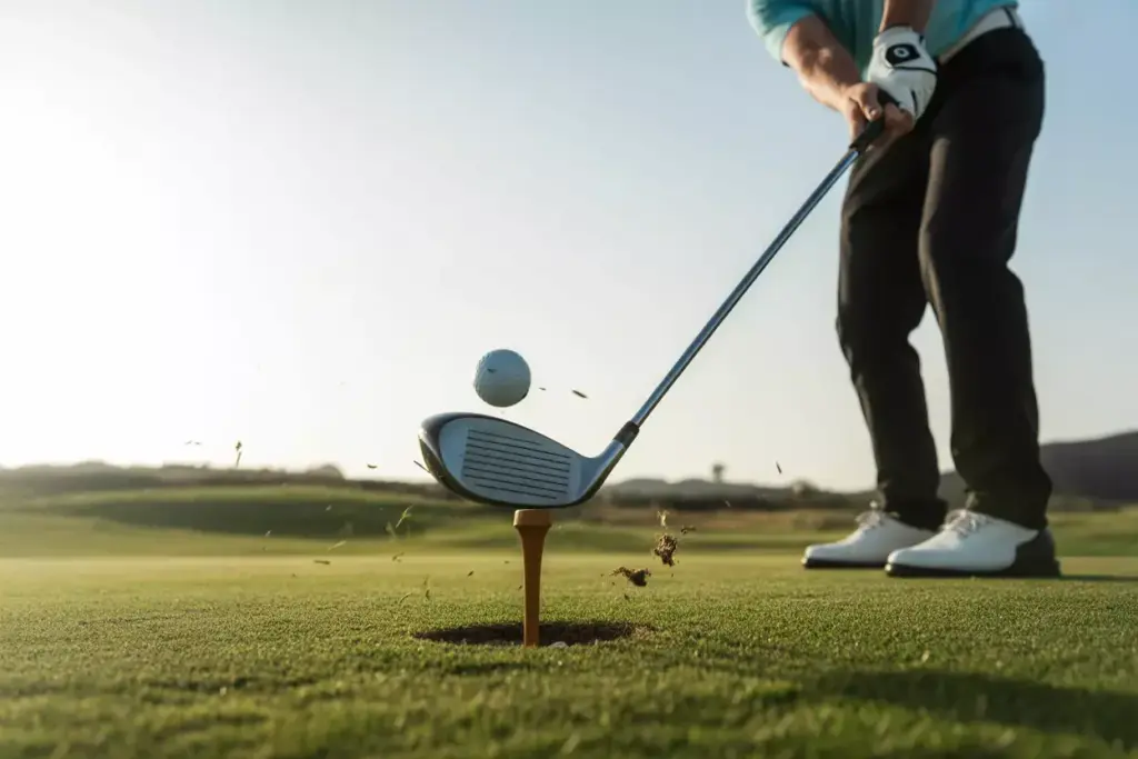 A Golfer Hitting A High Loft Fairway Wood From The Fairway
