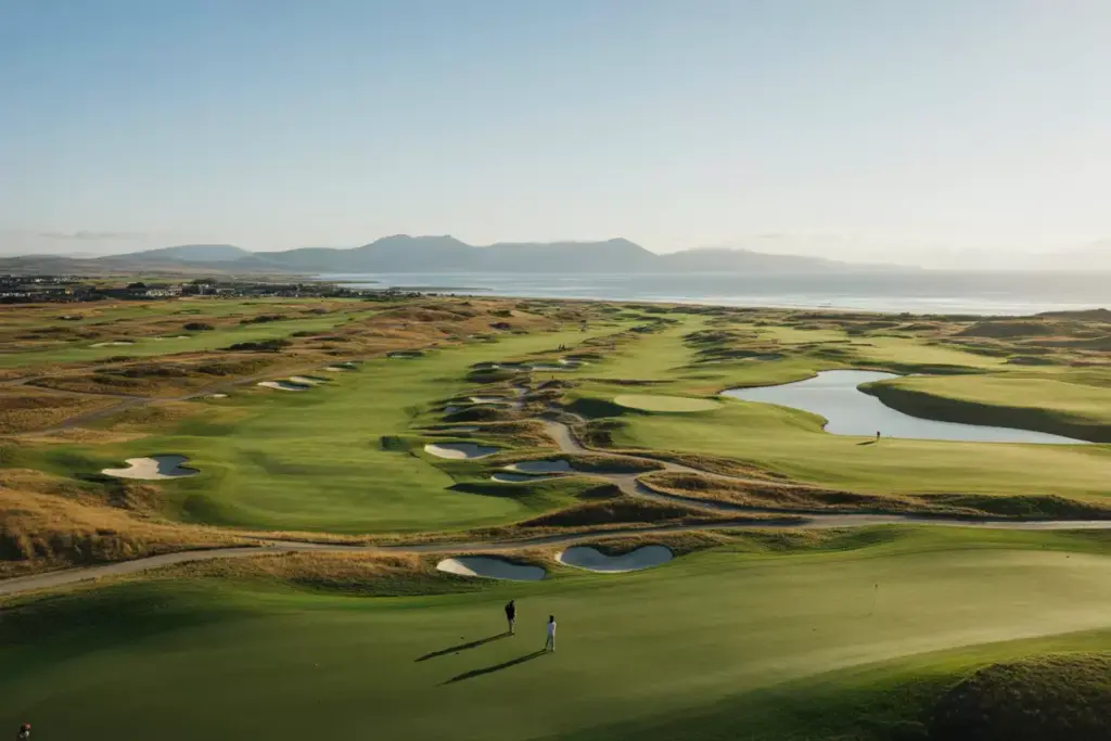 Aerial Panorama Of Golf Course With Elevation And Hazards