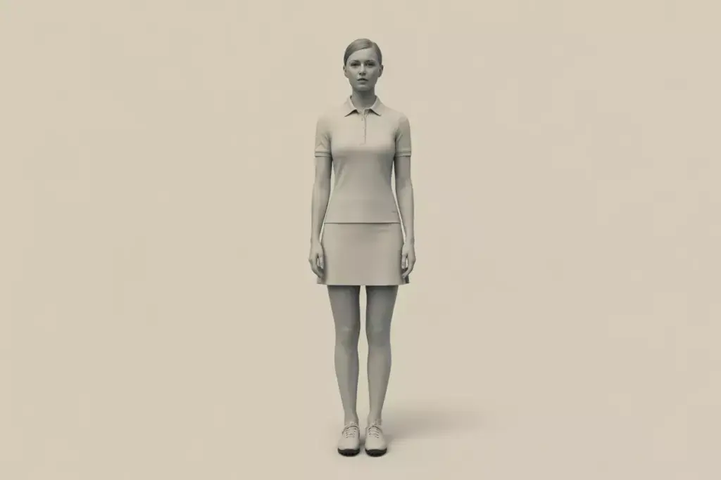 Monochromatic navy golf outfit clean background