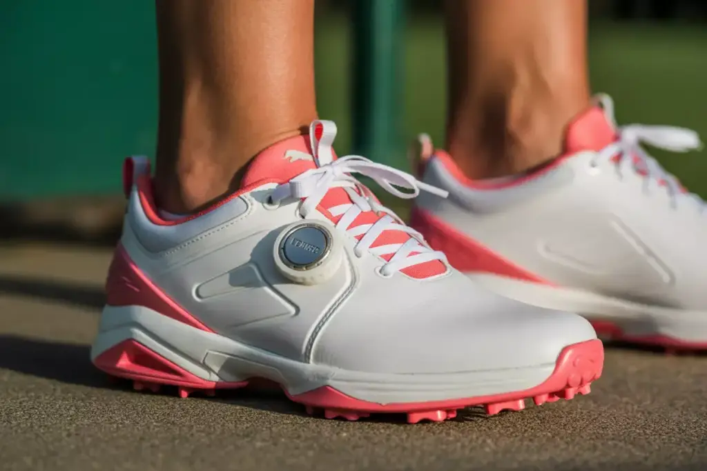 Puma ignite blaze disc closure close up on golfers foot