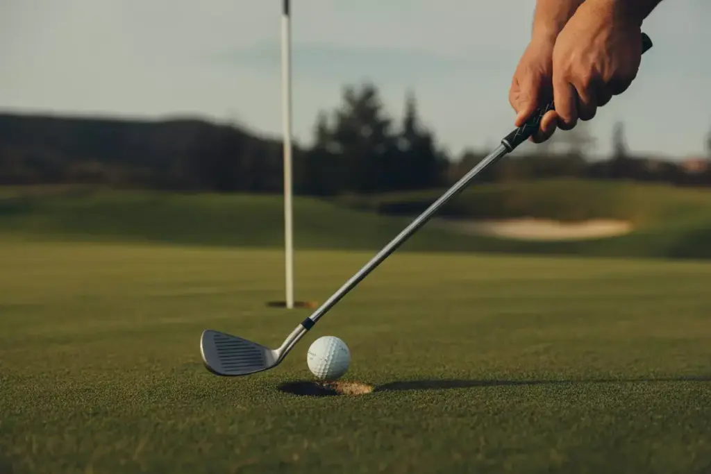 A Pitching Wedge Setup For A Chip Shot Near The Green